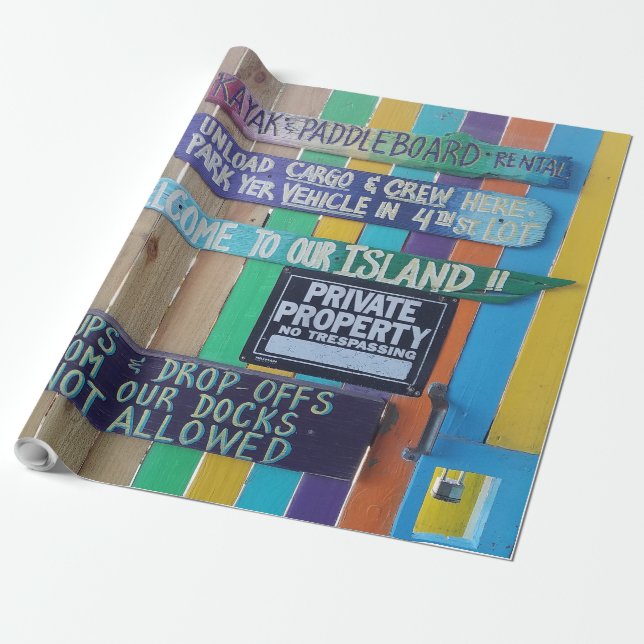 Papel De Presente Carribean, sigla Colorida Welcome Island (Desenrolado)