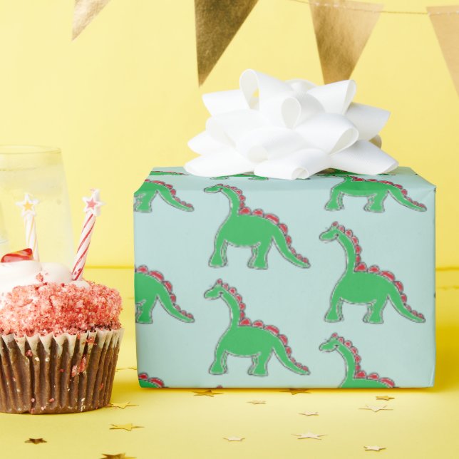 Papel De Presente Carrinho de Bebê Brontossauro Dinossauro (Festa de aniversário)