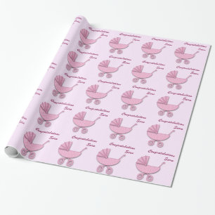 Papel De Presente carrinho de bebê de bolinhas rosa