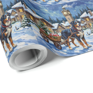 Papel De Presente Carrinho de Entrega de Natal do Cão de Montanha Su