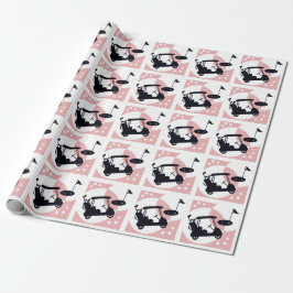 Papel De Presente Carrinho de golfe retrô preto e rosa