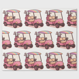 Papel De Presente Carrinho de Golfe Rosa
