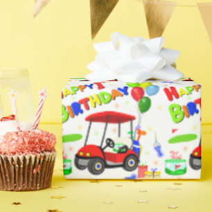 Papel De Presente Carrinho de Golfe Vermelho Fofo para Menino de 1 A