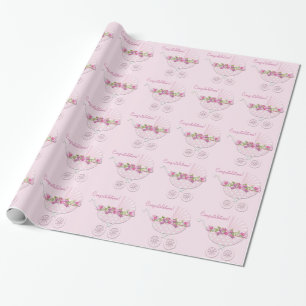 Papel De Presente Carrinho Rosa Bebê Menina