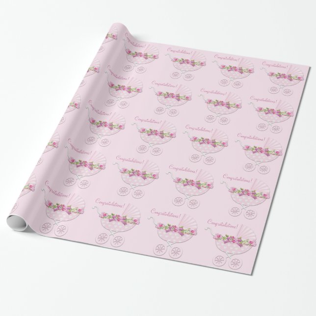 Papel De Presente Carrinho Rosa Bebê Menina (Desenrolado)
