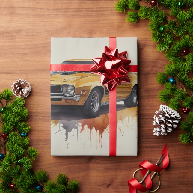 Papel De Presente Carro Amarelo Clássico Americano (Presente de Natal)