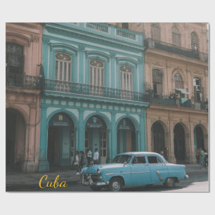Papel De Presente Carro Clássico Turquesa Vintage Havana Velha Cuba 
