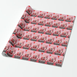 Papel De Presente Carro de Cachorro Poodle com Corações de Dia dos N
