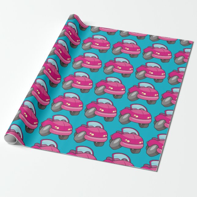 Papel De Presente Carro de Cartografia Rosa (Desenrolado)
