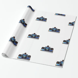 Papel De Presente Carro de Corrida Azul