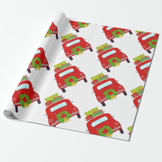 Papel De Presente Carro de Natal desenhado à mão (Desenrolado)