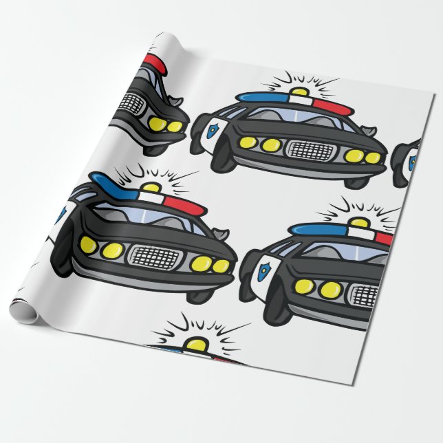 Papel De Presente Carro de Polícia com Luzes de Sirene Piscando (Desenrolado)