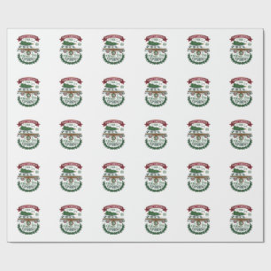 Papel De Presente Carro Familiar com Árvore de Natal e Coroa de Pinh