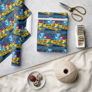 Papel De Presente Carro Policial Com Fita Amarela