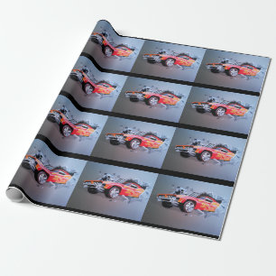 Papel De Presente Carro Travando Através Do Papel De Embalagem De Pa
