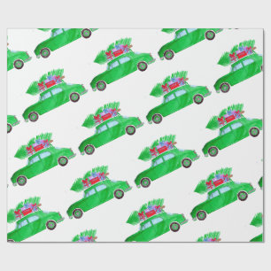 Papel De Presente Carro Verde com Dobras de Natal