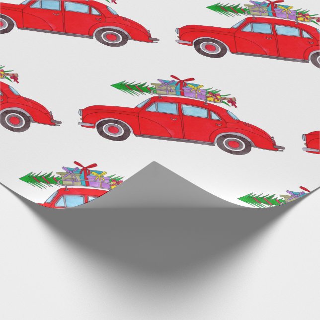 Papel De Presente Carro Vermelho com árvore de Natal (Ponta)