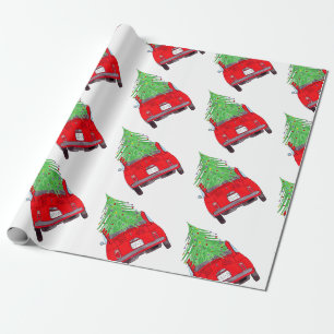Papel De Presente Carro Vermelho com árvore de Natal
