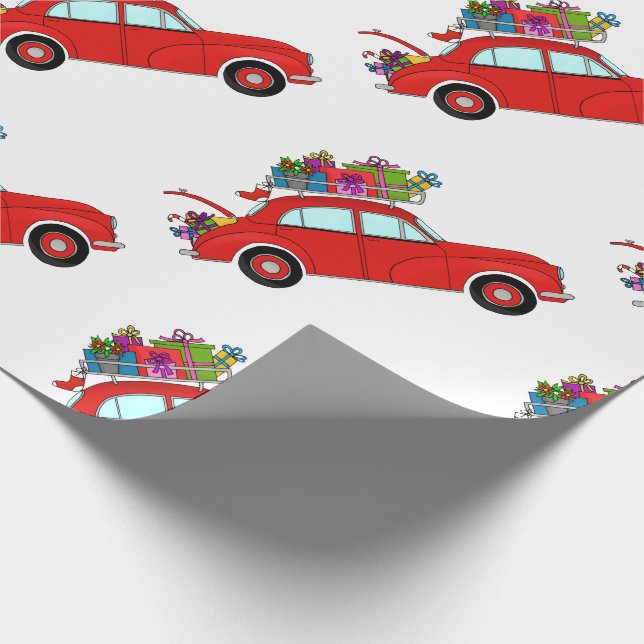 Papel De Presente Carro Vermelho com presentes de Natal (Ponta)