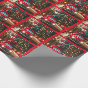 Papel De Presente Carro vermelho da árvore de Natal feliz trazendo p