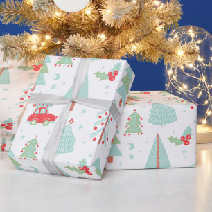 Papel De Presente Carro Vermelho Feriados das Árvores de Natal Mode