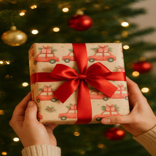 Papel De Presente Carro vermelho festivo   Design de Natal para pres