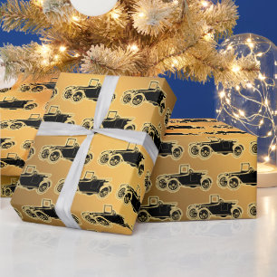 Papel De Presente Carro vintage Dourado de luxo