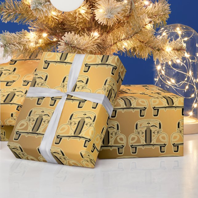 Papel De Presente Carro vintage Dourado de luxo (Feriados)