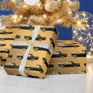 Papel De Presente Carro vintage Dourado Preto de Luxo