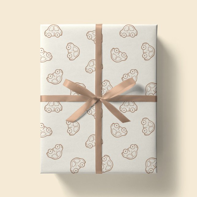 Papel De Presente Carros Boho Simples Veículo Moderno Menino Neutro  (Criador carregado)