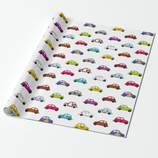 Papel De Presente Carros compactos divertidos no estilo retrô (Desenrolado)