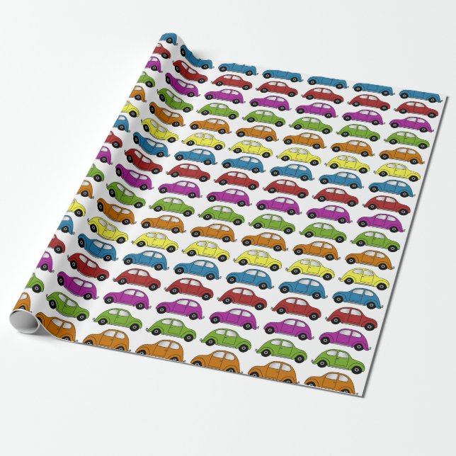 Papel De Presente Carros compactos divertidos no estilo retrô em lin (Desenrolado)
