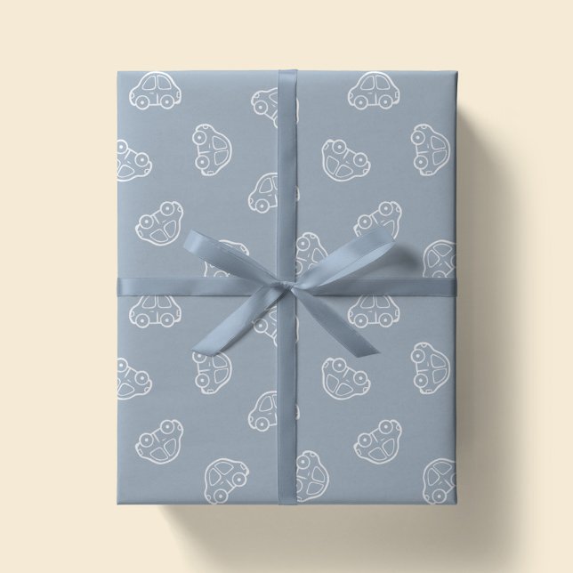 Papel De Presente Carros Veículo Boho Simples Moderno Fofo Azul Meni (Criador carregado)