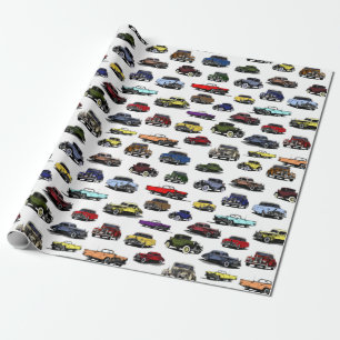 Papel De Presente Carros vintage Ilustrações Padrão Aleatório