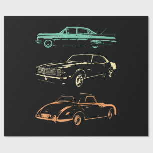 Papel De Presente Carros vintage - Retro Gráfico dos anos 80 e 90
