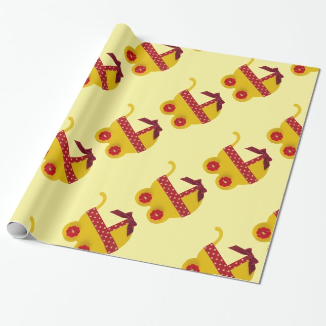 Papel De Presente Carruagem amarela e vermelha (Desenrolado)