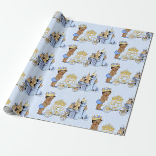Papel De Presente Carruagem Azul do Castelo do Príncipe Real Dourado