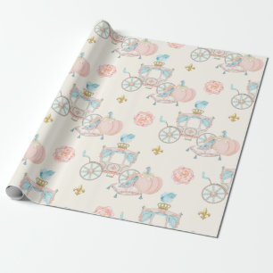 Papel De Presente Carruagem de Conto de Fadas Royal Fleur Bege Doura
