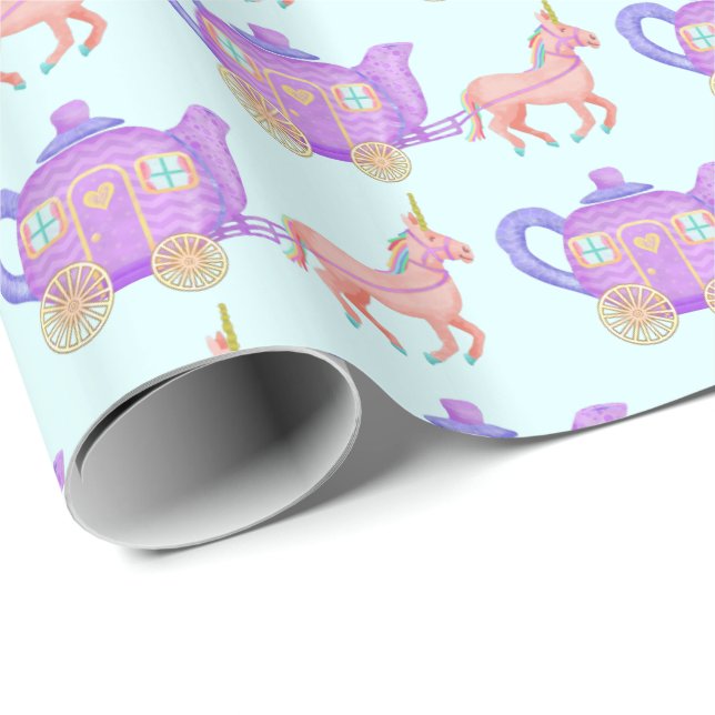Papel De Presente Carruagem do Chá de fraldas do Tea Party Unicorn (Ponta do rolo)