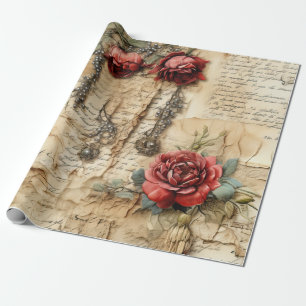 Papel De Presente Carta de Amor Floral Antiga Nostálgica