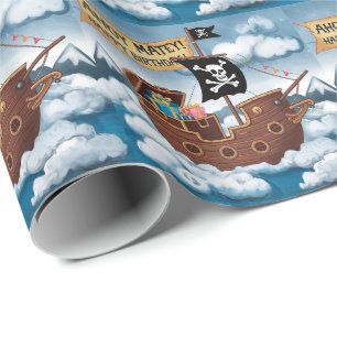 Papel De Presente Cartão de Aniversário de Navio Pirata - Ahoy Matey