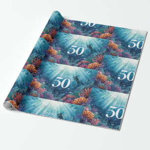 Papel De Presente Cartão de aniversário subaquático de 50 anos Scuba