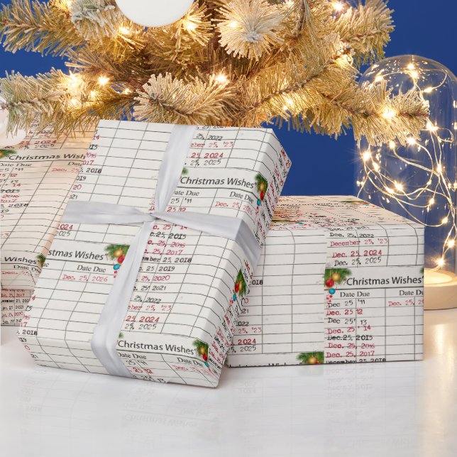 Papel De Presente Cartão de Biblioteca de Natal 2026 com Enfeites (Feriados)