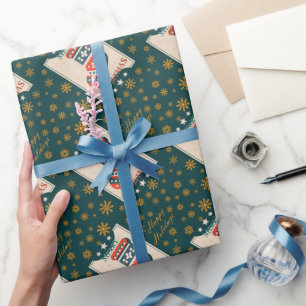 Papel De Presente Cartão de Natal Antigo com Ilustração de Meia