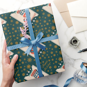 Papel De Presente Cartão de Natal Antigo com Ilustração de Meia