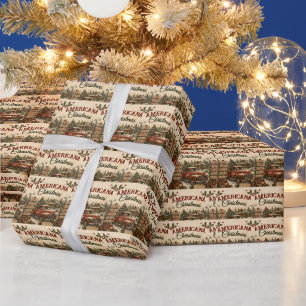Papel De Presente Cartão de Natal de Caminhão Vermelho Vintage Ameri