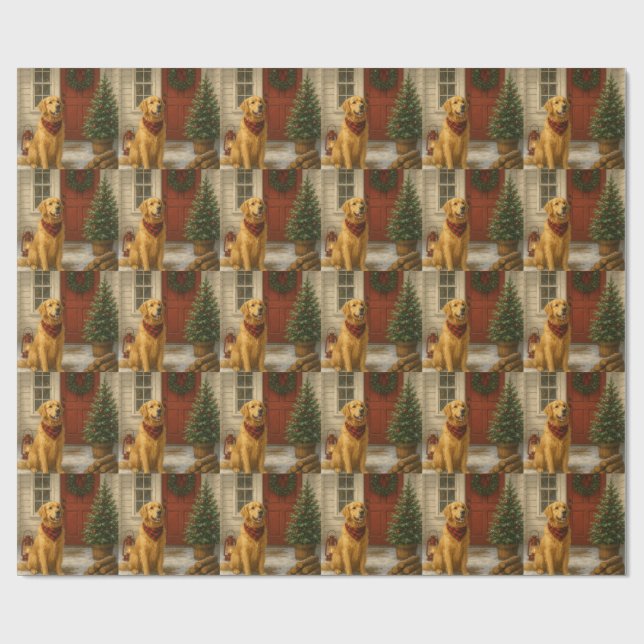 Papel De Presente Cartão de Natal do Golden Retriever (Aberto)