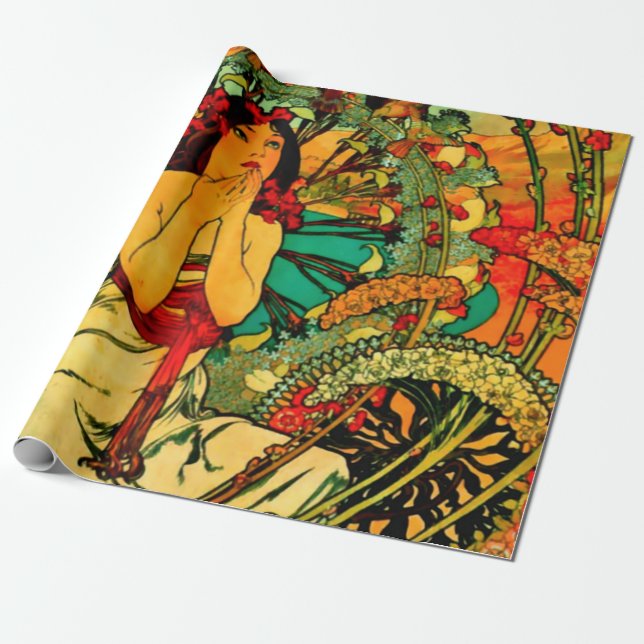 Papel De Presente Cartaz de Mônaco Monte Carlo por Alphonse Mucha (Desenrolado)