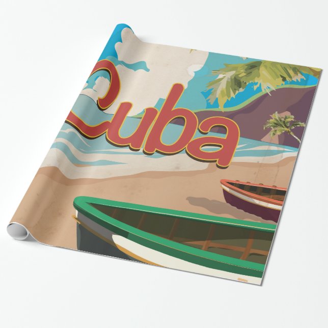 Papel De Presente Cartaz de Viagem Antigo Cuba (Desenrolado)