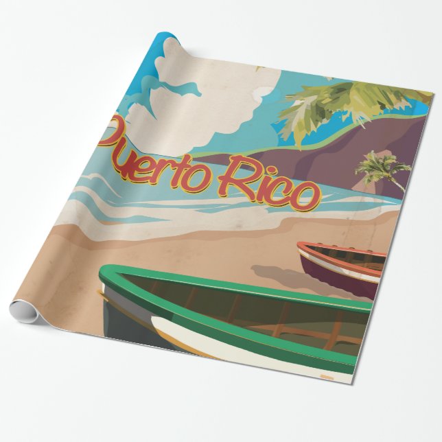 Papel De Presente Cartaz de Viagem Antigo de Porto Rico (Desenrolado)